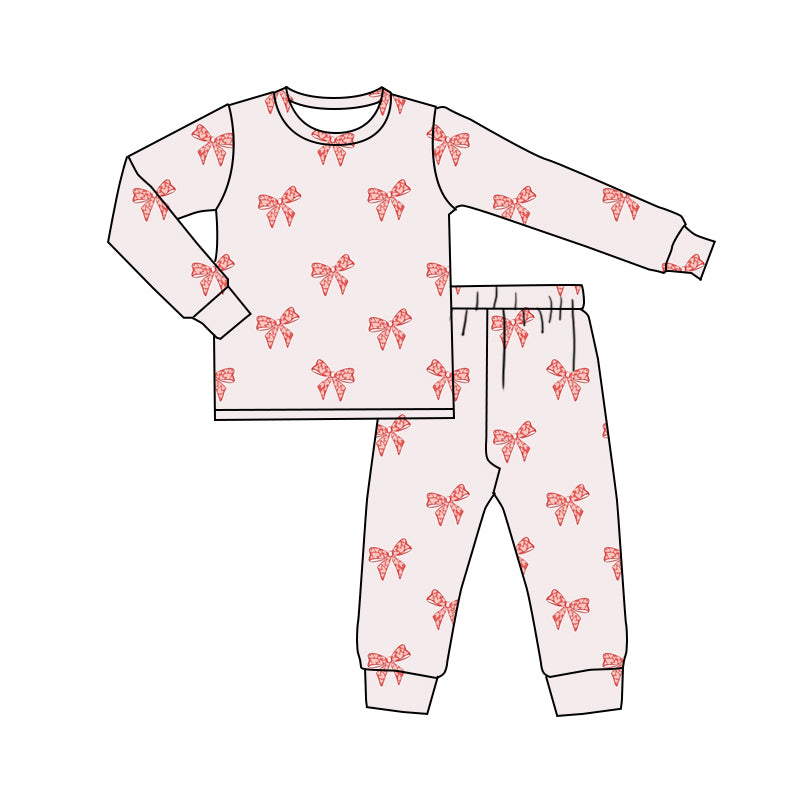 Baby Girl Toddler Long Sleeves Shirt Valentine Hearts Bows Pants Pajamas Set