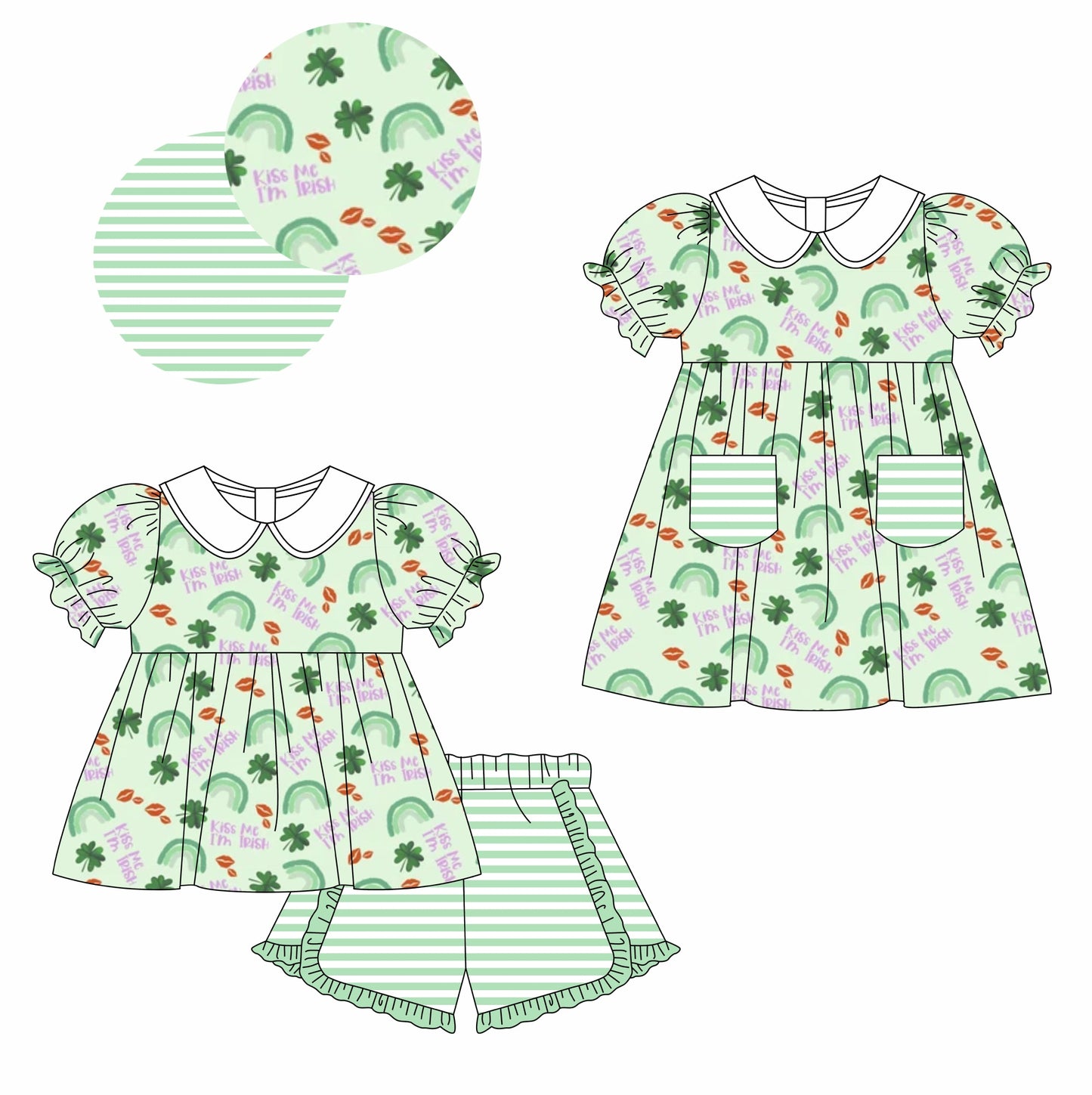 Baby Girl St. Patrick's Day Rainbow Sibling Matching Romper Dress Clothes Set Moq 5 Each Design