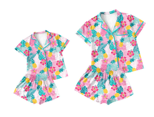 Baby Girl Adult Women Short Sleeves Flower Sibling Pajamas Set ( Moq 5 Each Style ) 2.17