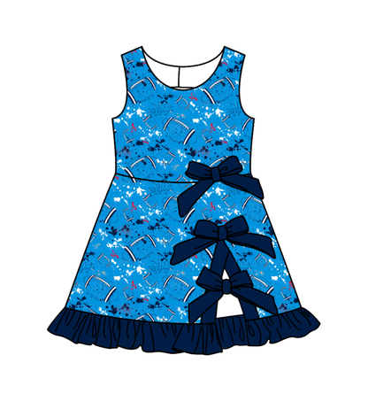 ( Moq 5 Each Style ) Baby Boys Girls Kids Football Sibling Shorts Romper Bows Dresses Set Team Blue Clothes