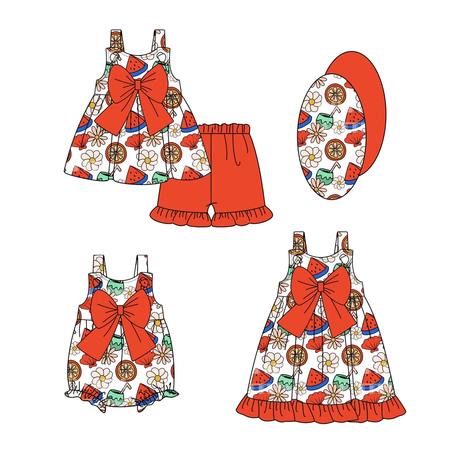 Baby Girl Flower Watermelon Bows Sibling Dress Romper Set ( Moq 5 Each Style ) 1.4