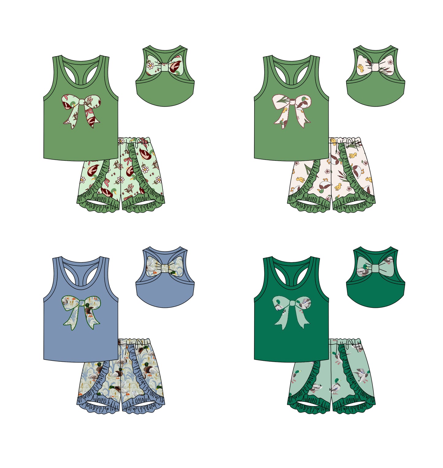 Baby Girl Toddler Duck Bows Camo Sibling Matching Clothes Set ( Moq 5 Each Design )