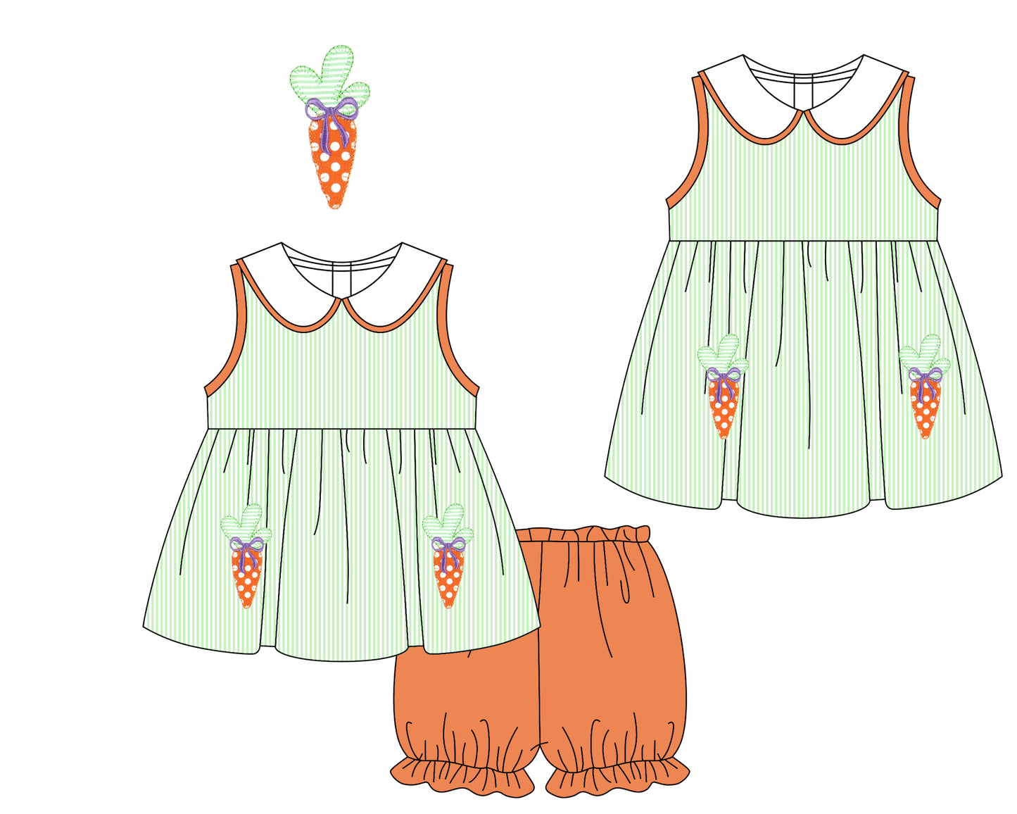 Baby Girl Easter Carrots Sibling Sleeveless Dress Clothes Set ( Moq 5 Each Design )11.21