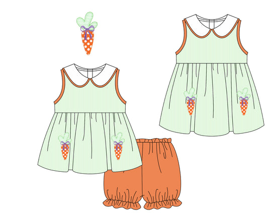 Baby Girl Easter Carrots Sibling Sleeveless Dress Clothes Set ( Moq 5 Each Design )11.21