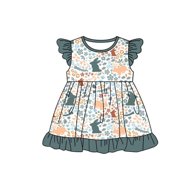 Baby Girl Short Sleeves Easter Rabbit Floral Dress Moq 5