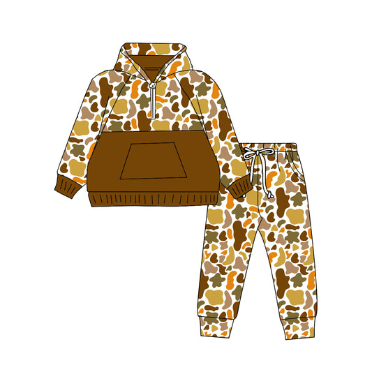 Baby Boy Toddler Camo Hoodie Brown Pocket Shirt Pants Set