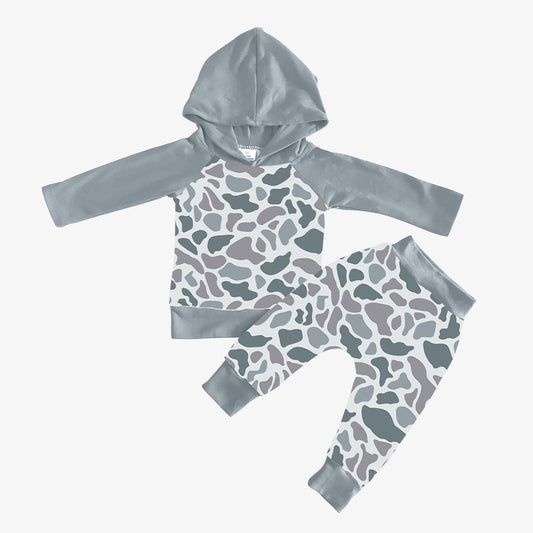 Baby Boy Toddler Long Sleeves Grey Camo Hoodie Shirt Pants Set