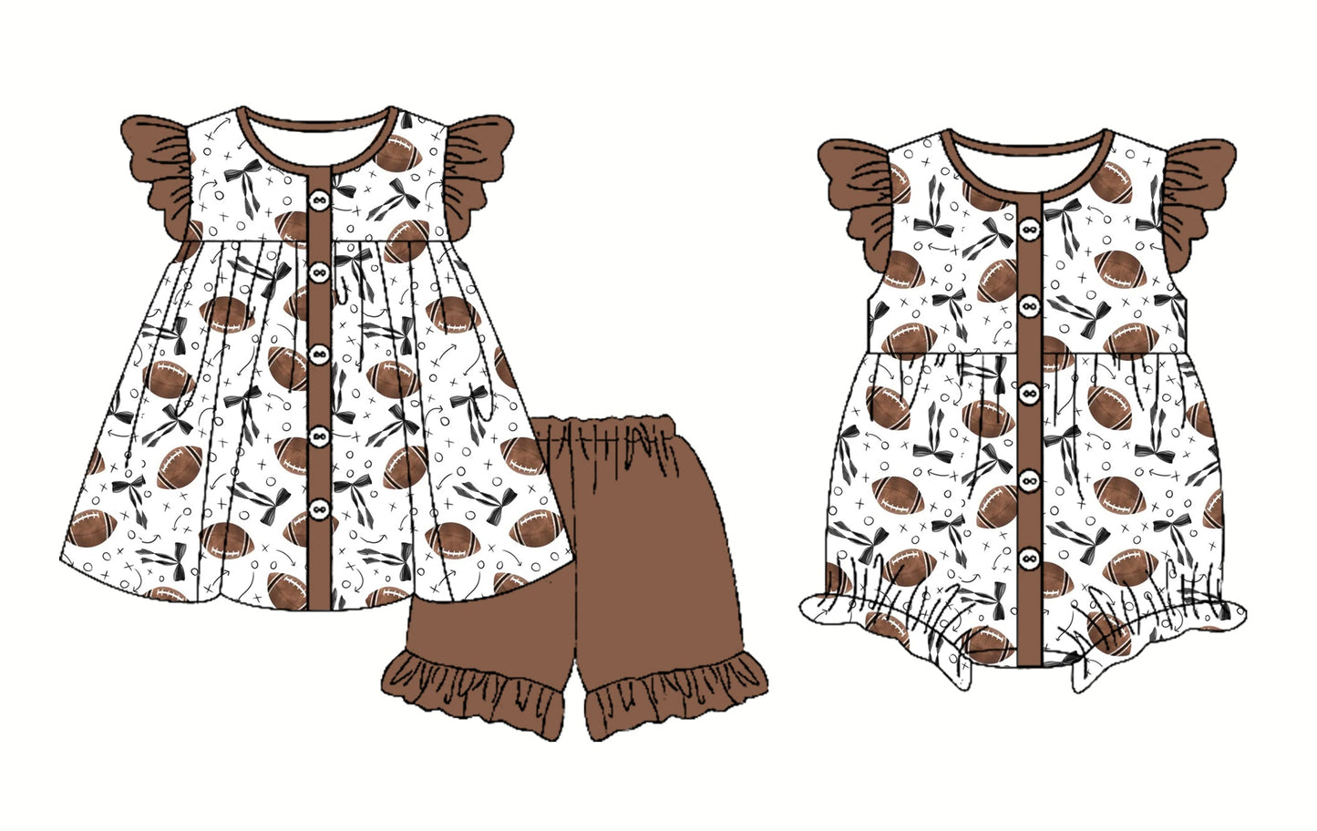 Baby Girl Short Sleeves Football Bows Sibling Romper Set ( Moq 5 Each Style ) 2.25