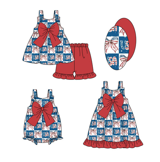 Baby Girl Sleeveless 4th Of July Flags Bows Sibling Romper Dress Set ( Moq 5 Each Style ) 3.18