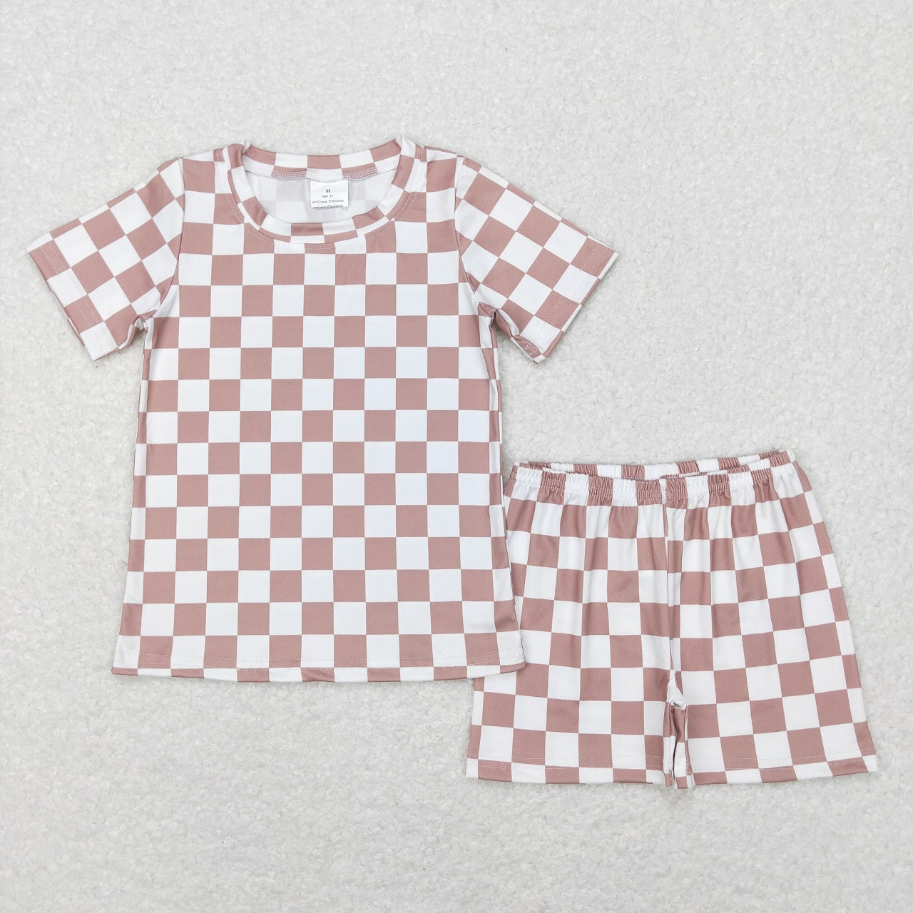 BSSO0327 Baby Kids Short Sleeves Shirt Black Checkered Shorts Summer Pajamas Set