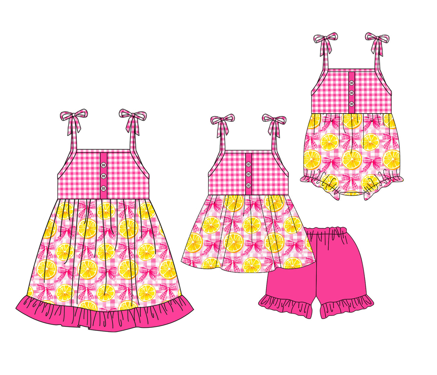Baby Girl Bows Pink Checked Sibling Romper Dress Set ( Moq 5 Each Style ) 4.2
