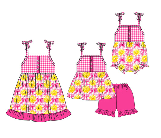 Baby Girl Bows Pink Checked Sibling Romper Dress Set ( Moq 5 Each Style ) 4.2