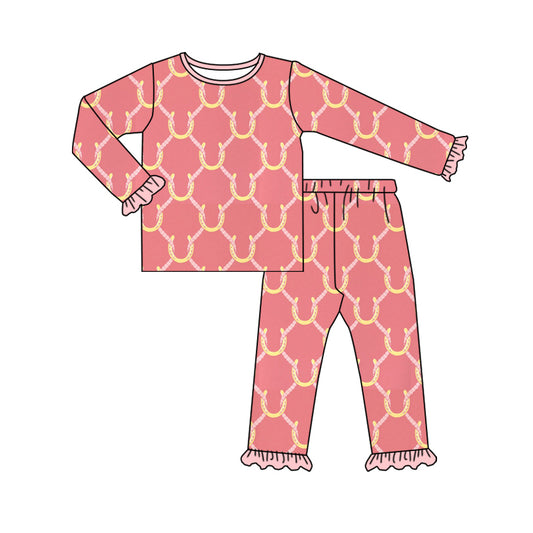 Baby Girl Long Sleeves Horseshoe Shirt Pants Pajamas Western Set