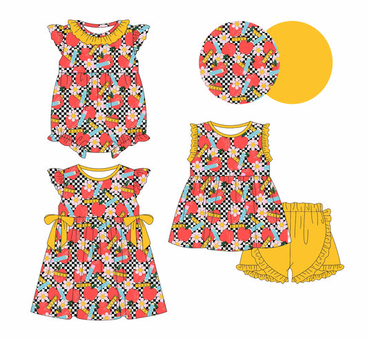 Baby Girl Back To School Pencil Apple Flower Sibling Romper Dress Set ( Moq 5 Each Style ) 12.31