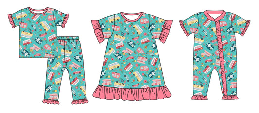 Baby Girl Short Sleeves Bus Flower Sibling Romper Dress Set ( Moq 5 Each Style ) 12.19