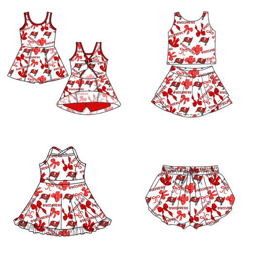 ( Moq 5 Each Style ) Baby Girls Toddler Flags Bows Team Sibling Shorts Dresses Set Summer Clothes