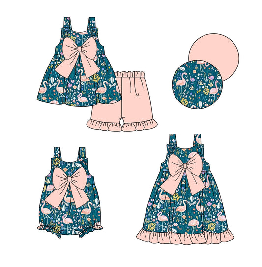 ( Moq 5 Each Style ) Baby Girl Short Sleeves Flower Bows Sibling Romper Dress Set 3.24