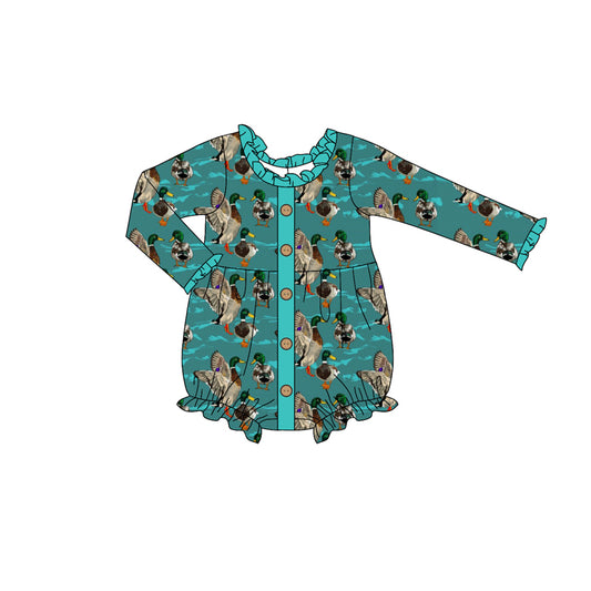 Baby Girl Infant Long Sleeves Ducks Bubble Ruffle Romper