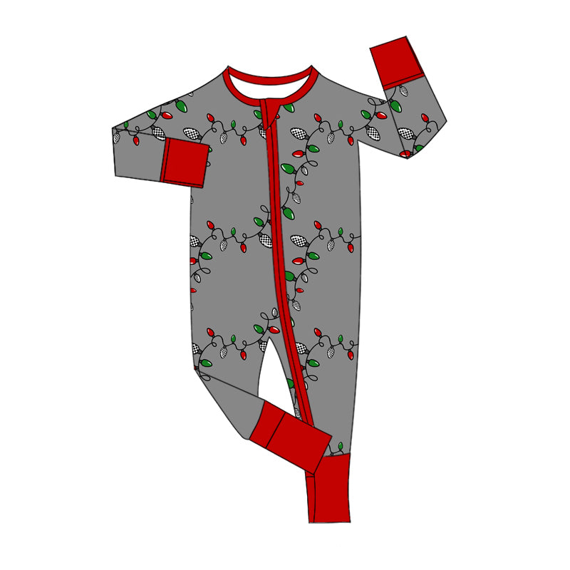 Baby Kids Long Sleeves Christmas Lights Zipper Romper