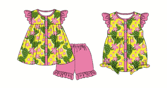 Baby Girl Western Cactus Flower Sibling Romper Set ( Moq 5 Each Style ) 3.3