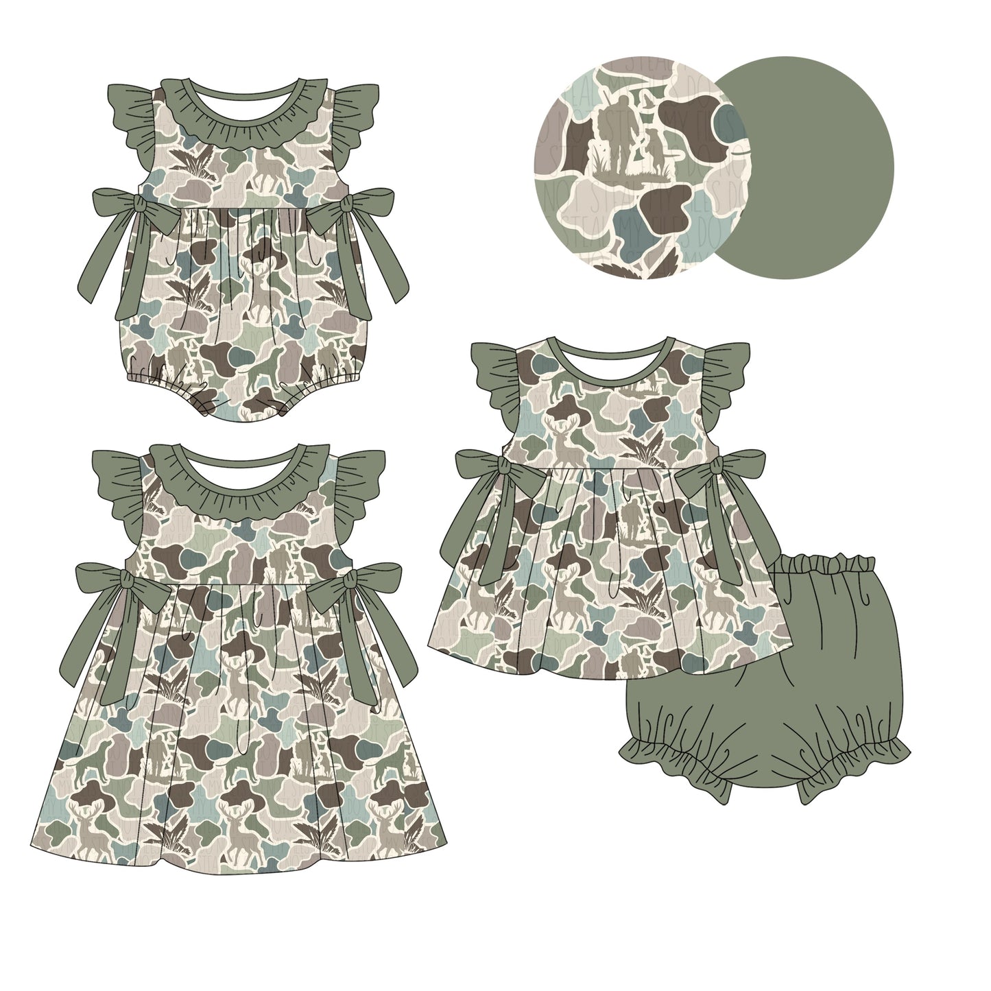 Baby Girl Ducks Dogs Deer Hunting Sibling Romper Dress Set ( Moq 5 Each Style ) 1.8