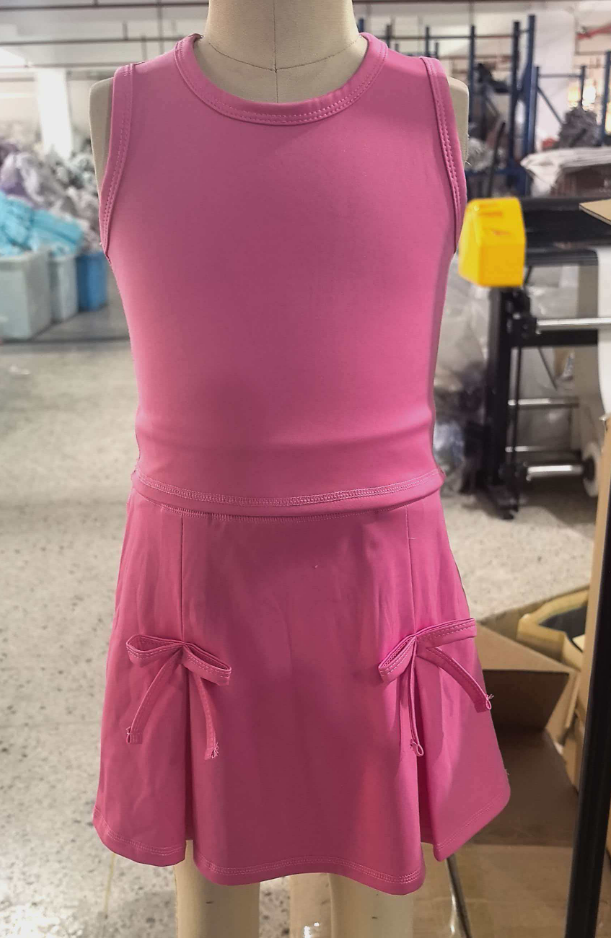 ( No moq ) Preorder Baby Girls Kids Pink Tops Shorts Skirt Shorts Summer Yoga Active Clothes Set