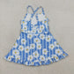 Baby Girls Kids Sleeveless Flower Blue Stripes Yoga Knee Length Yoga Dress RTS