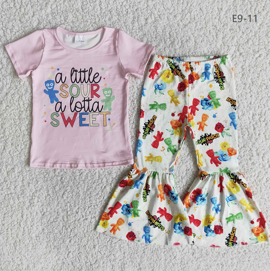Promotion Baby Girl Short Sleeves Sweet Shirt Bell Pants Outfit RTS