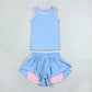 Baby Girls Kids Sleeveless Blue Tops Ruffle Shorts Set Yoga Active Clothes RTS