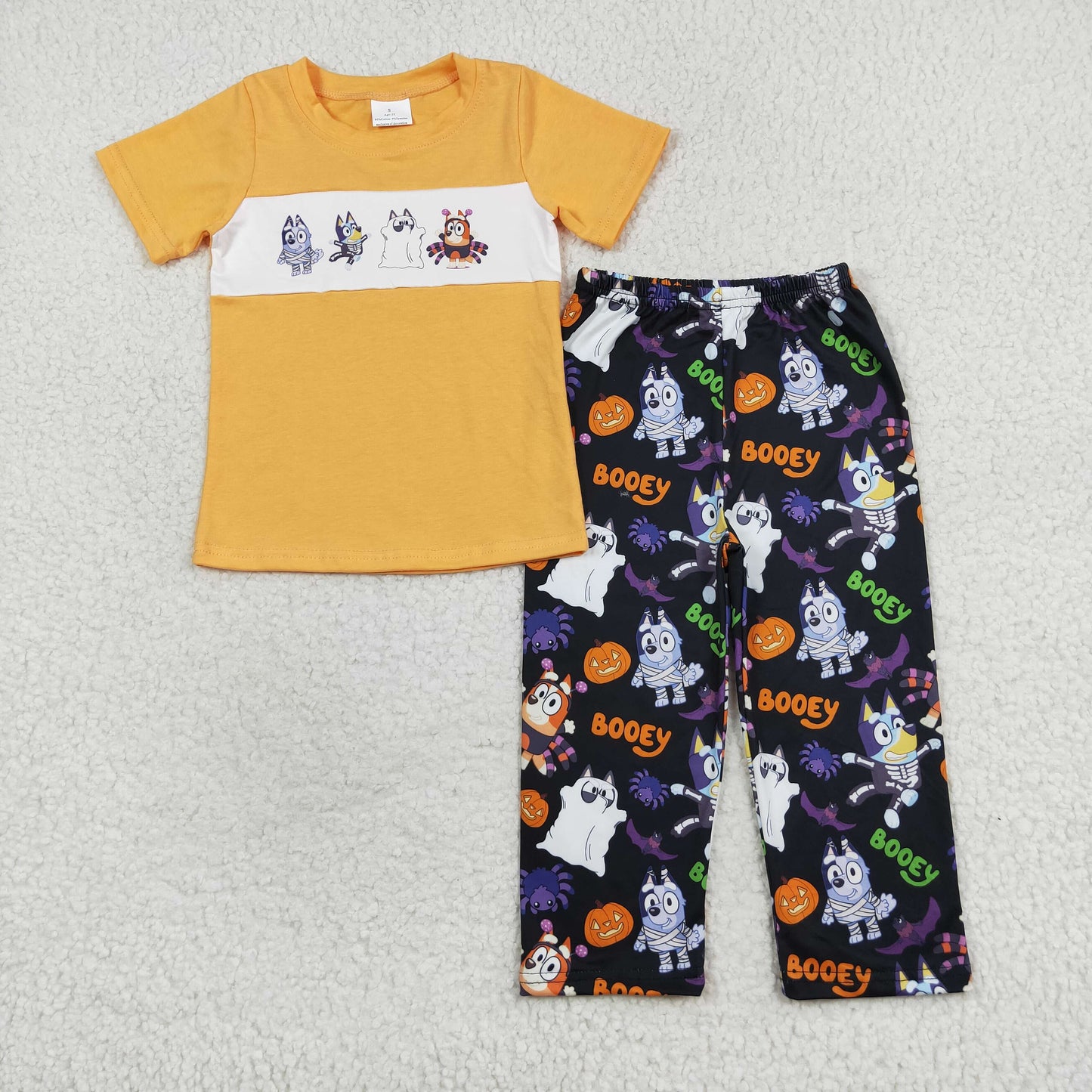 Baby Boy Short Sleeves Dogs Orange Shirt Pants Halloween Set