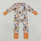 Baby Boy Long Sleeves Pumpkins Farm Animals Sibling Halloween Pajamas Zipper Romper Set