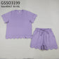 Adult Women Purple Short Sleeves Scallop Shirt Shorts Pajamas Clothes Set RTS