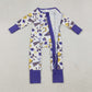 Sibling Girl Kids Cheer Purple Bows Football Team Zipper Romper Dress Set RTS