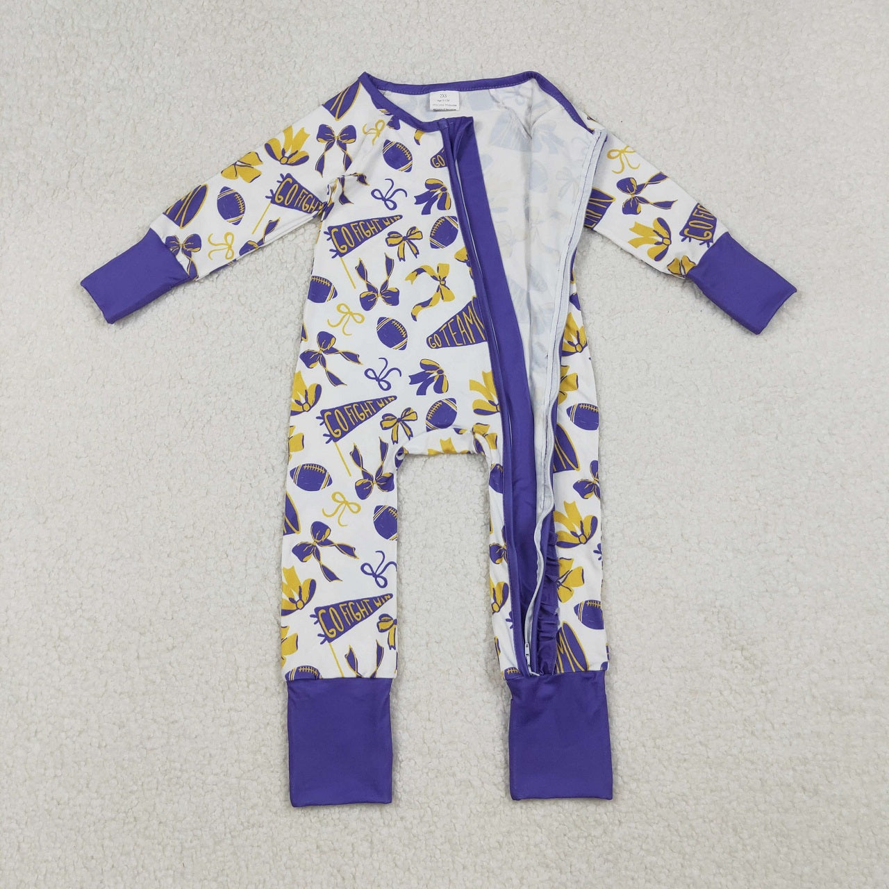 Sibling Girl Kids Cheer Purple Bows Football Team Zipper Romper Dress Set RTS