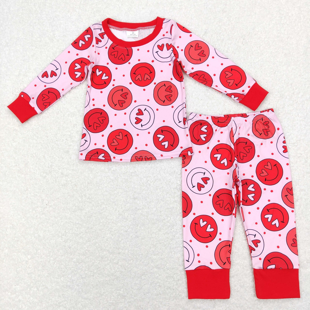 GLP1135 Baby Girl Long Sleeves Face Hearts Shirt Valentine's Pants Set Pajamas