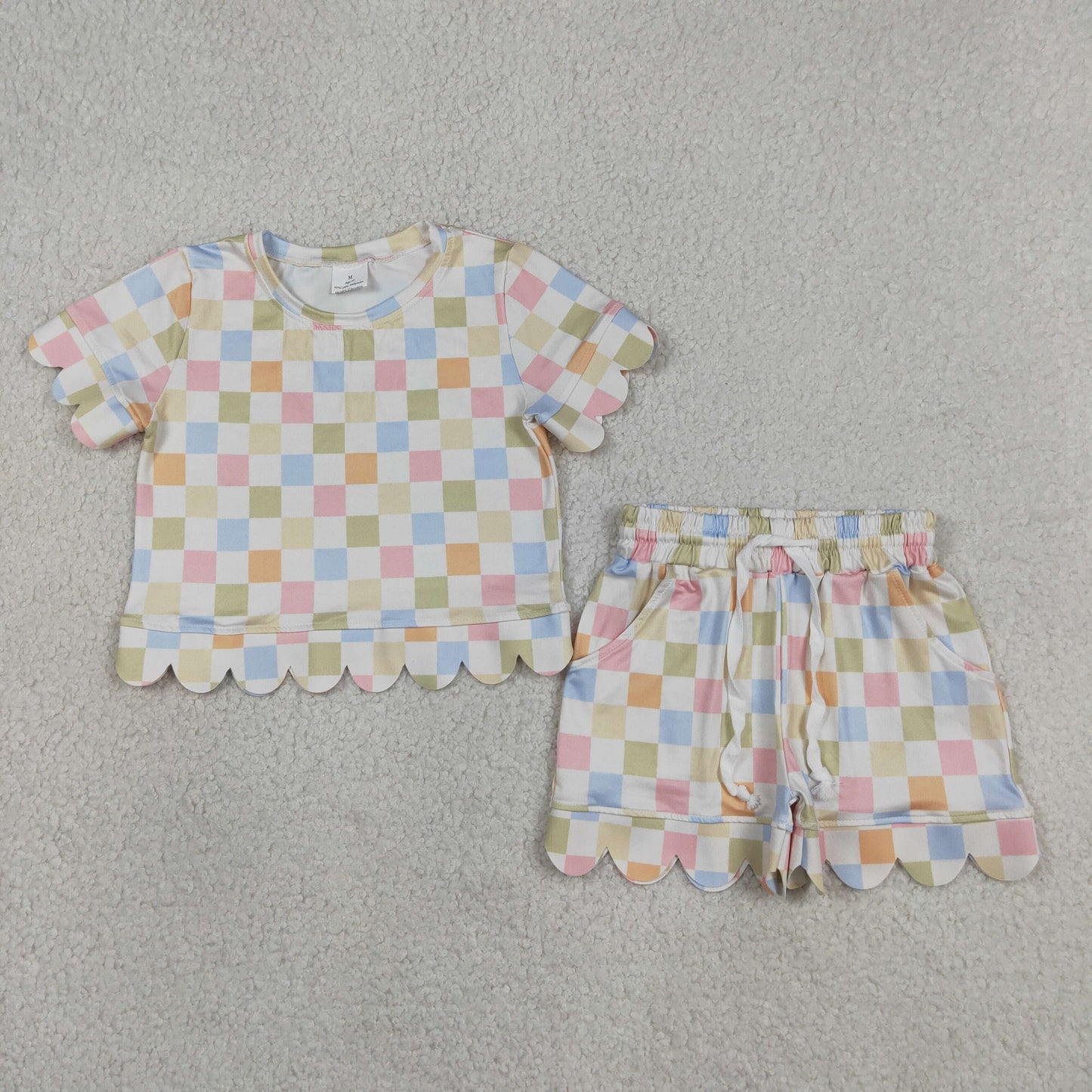 Baby Girls Kids Short Sleeves Colorful Checked Shirt Shorts Summer Set RTS