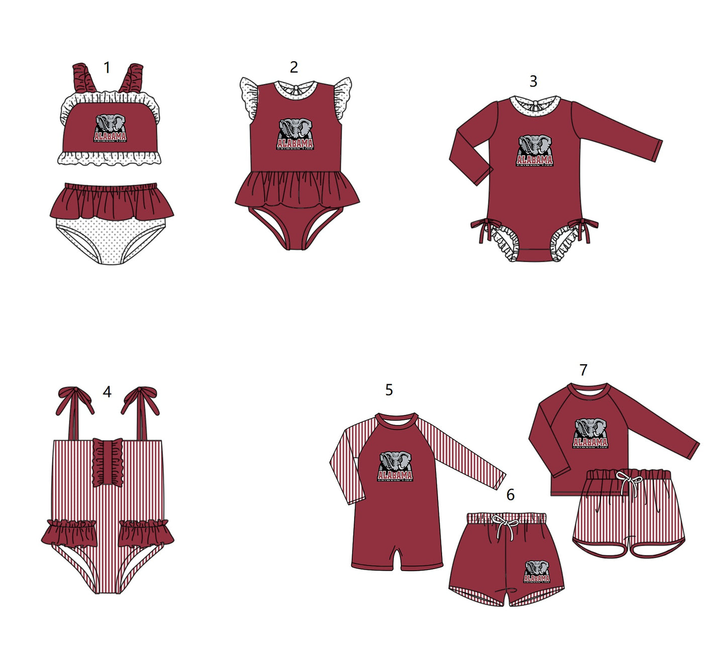( Moq 5 Each Style ) Baby Boys Girls Kids Team Sibling Elephant Jumpsuits Sets Swimsuits