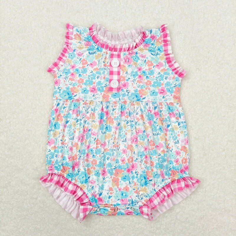 Baby Girl Floral Pink Plaid Sibling Romper Dress Set