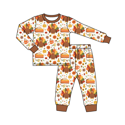 Moq 5 Baby Boys Turkey Thanksgiving Top Pants Pajamas Set