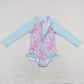 S0182 Baby Girl Floral Long Sleeves One Piece Summer Swimsuit