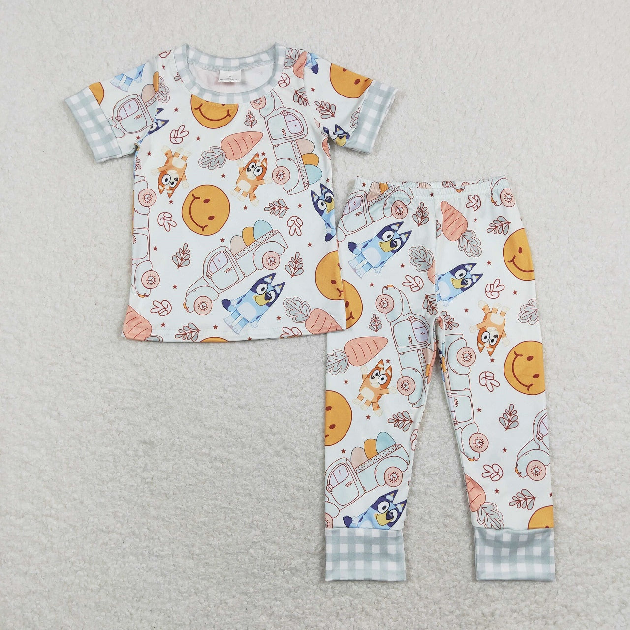 GSPO1278 Easter Baby Girl Short Sleeves Dogs Carrots Eggs Shirt Pants Pajamas Set