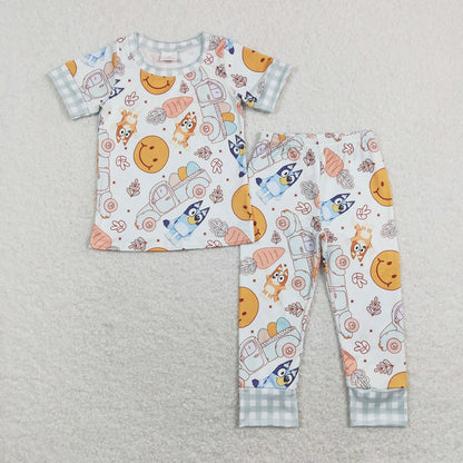 GSPO1278 Easter Baby Girl Short Sleeves Dogs Carrots Eggs Shirt Pants Pajamas Set