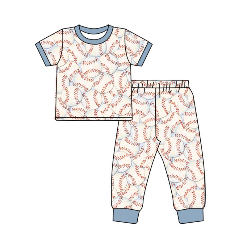 ( Moq 5 ) Preorder Baby Boys Kids Short Sleeves Baseball Shirt Pants Set Pajamas Clothes