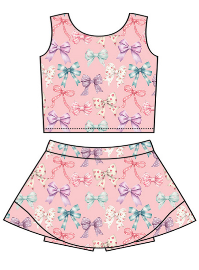 ( Moq 5 ) Baby Girls Kids Sleeveless Bows Pink Tops Skirt Shorts Set Clothes