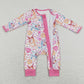 LR0886 Valentine's Day Baby Girl Long Sleeves Dogs Hearts Zipper One Piece Romper