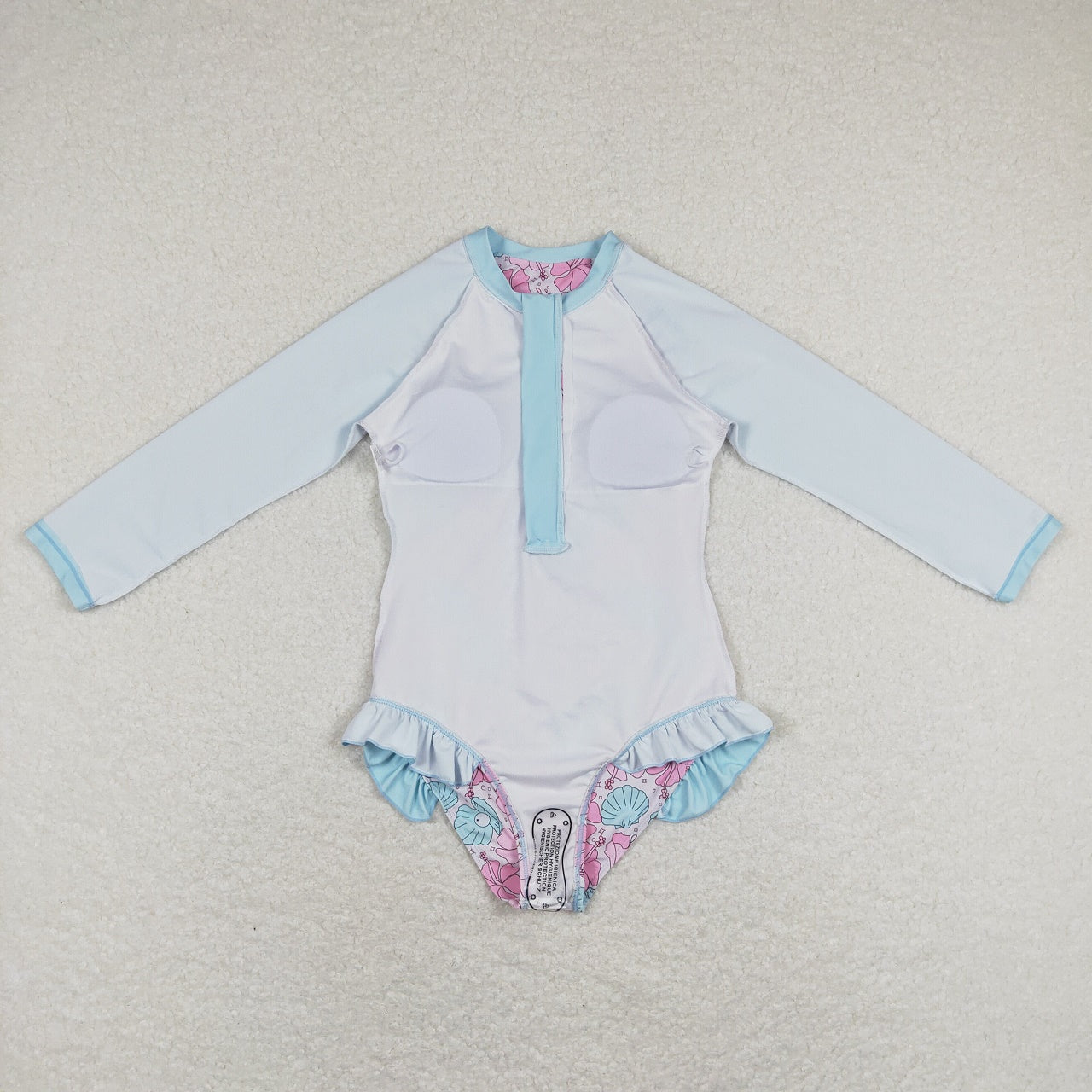 S0182 Baby Girl Floral Long Sleeves One Piece Summer Swimsuit