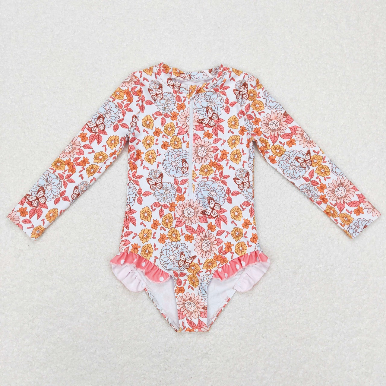 S0184 Baby Girl Floral Long Sleeves One Piece Summer Swimsuit