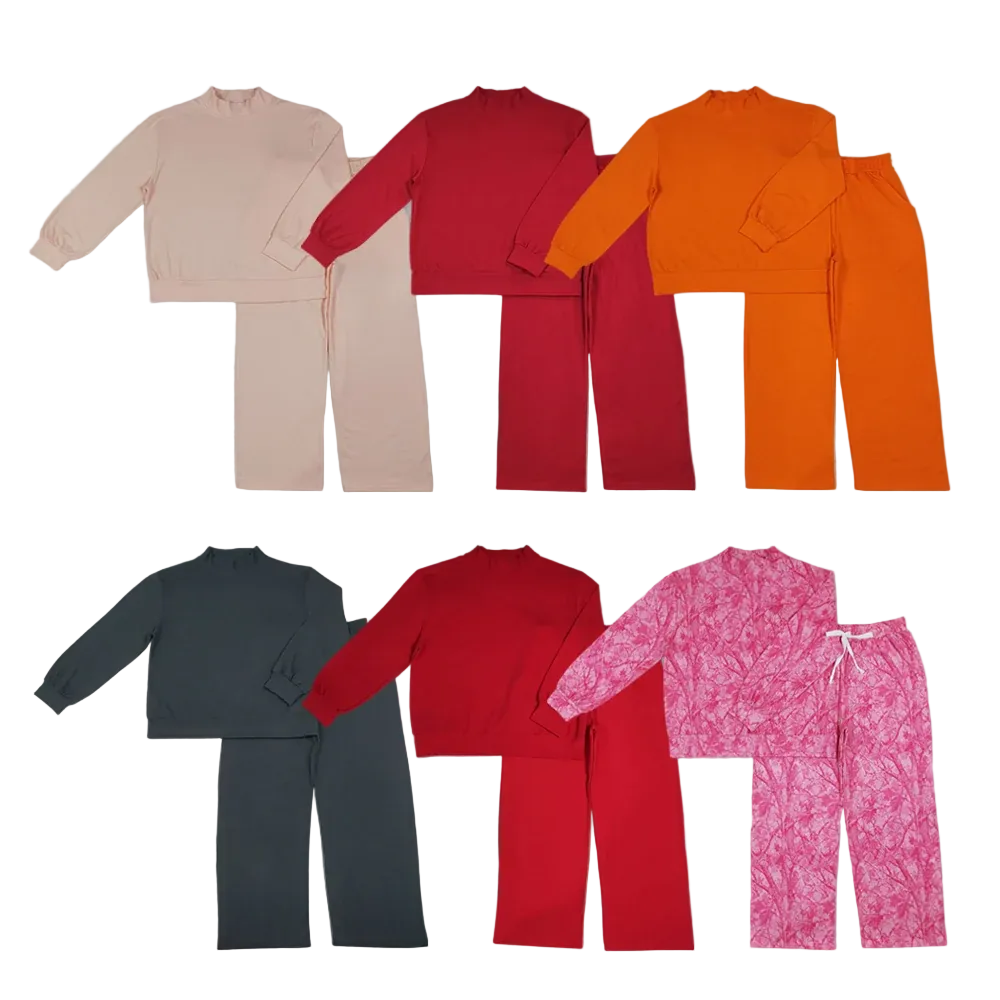 Sibling Adult Women Long Sleeves Shirts Pockets Cotton Pants Mock Neck Sets RTS
