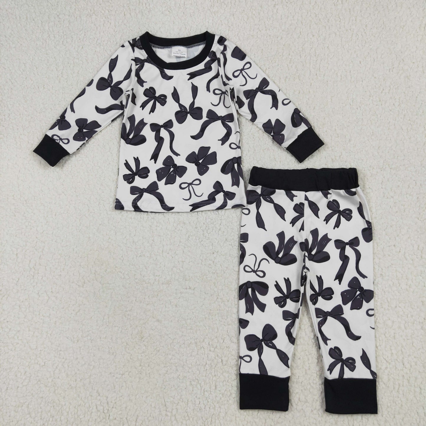 Baby Girl Long Sleeves Black Bows Shirt Pants Pajamas Set RTS