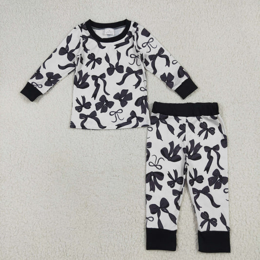 Baby Girl Long Sleeves Black Bows Shirt Pants Pajamas Set RTS